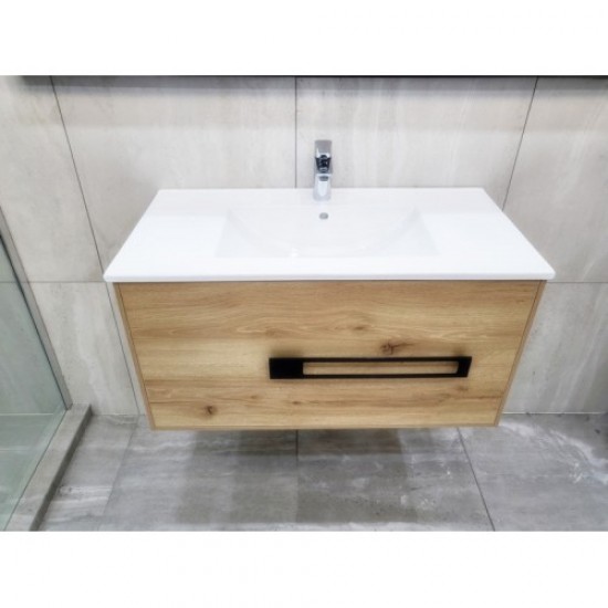 ANGEL 900mm Light Oak Plywood Wall Hung Vanity With Ceramic Basin